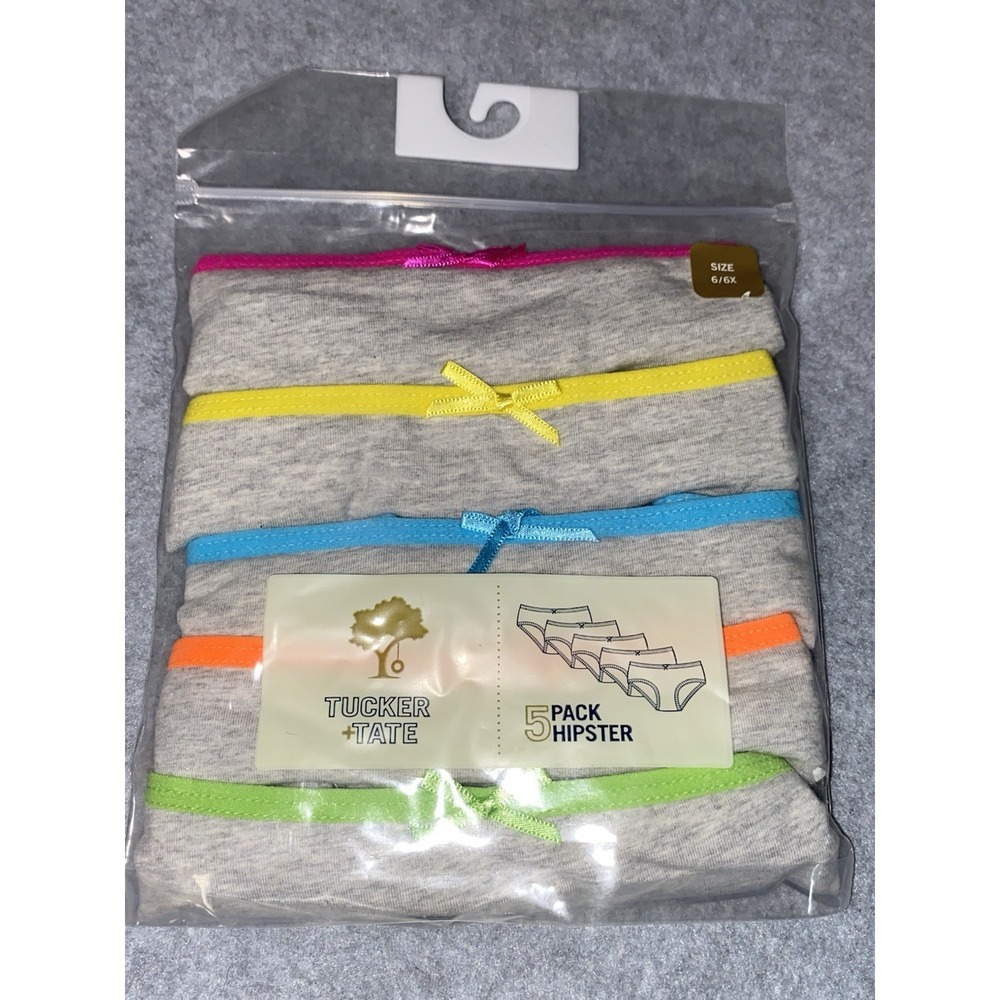 NWT Tucker & Tate Girls 6/6x 5 Pack Hipster Underwear Panties Neon/ Gray
